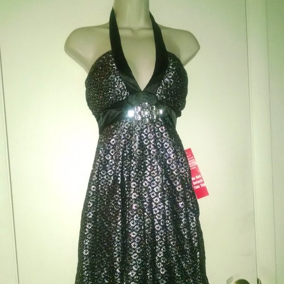 Vintage Empire Waist Halter Top Sexy Jeweled Dress -  threedaughtersproperties.com